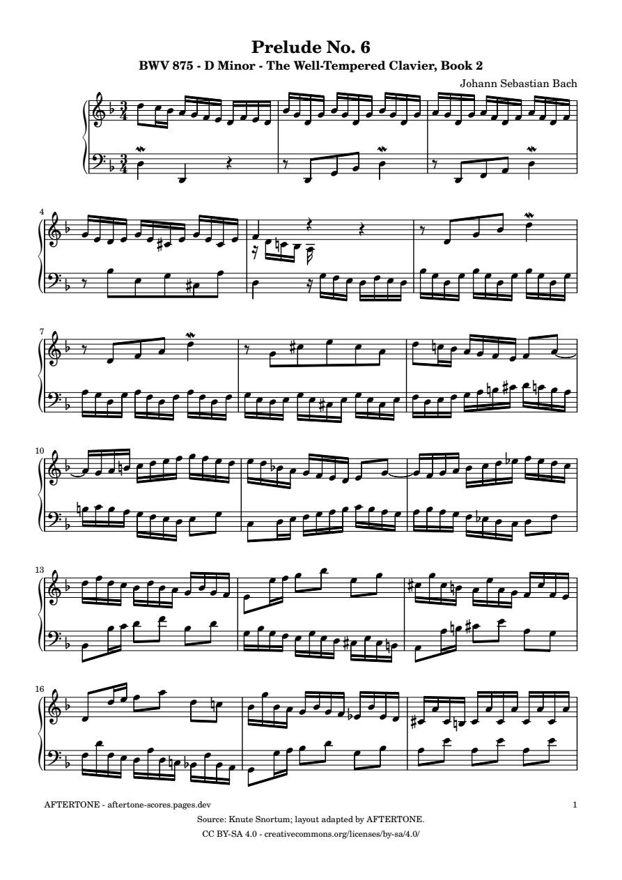 Prelude No. 6 in D Minor, BWV 875 piano sheet music, page 1