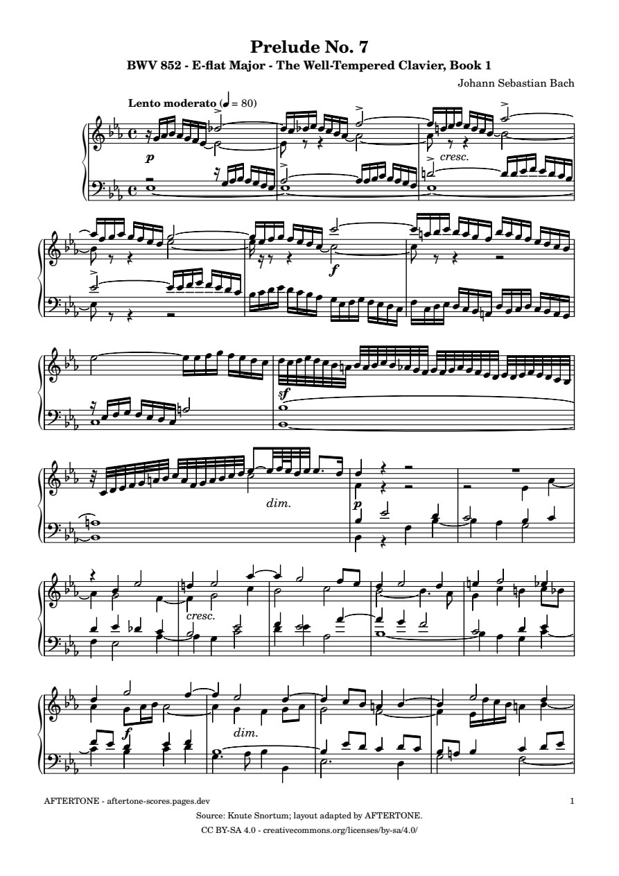 Prelude No. 7 in E-flat Major, BWV 852 piano sheet music, page 1