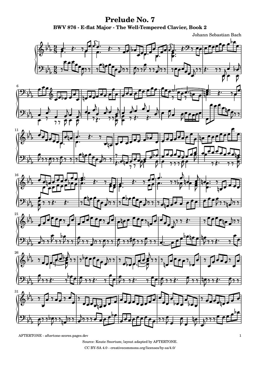 Prelude No. 7 in E-flat Major, BWV 876 piano sheet music, page 1
