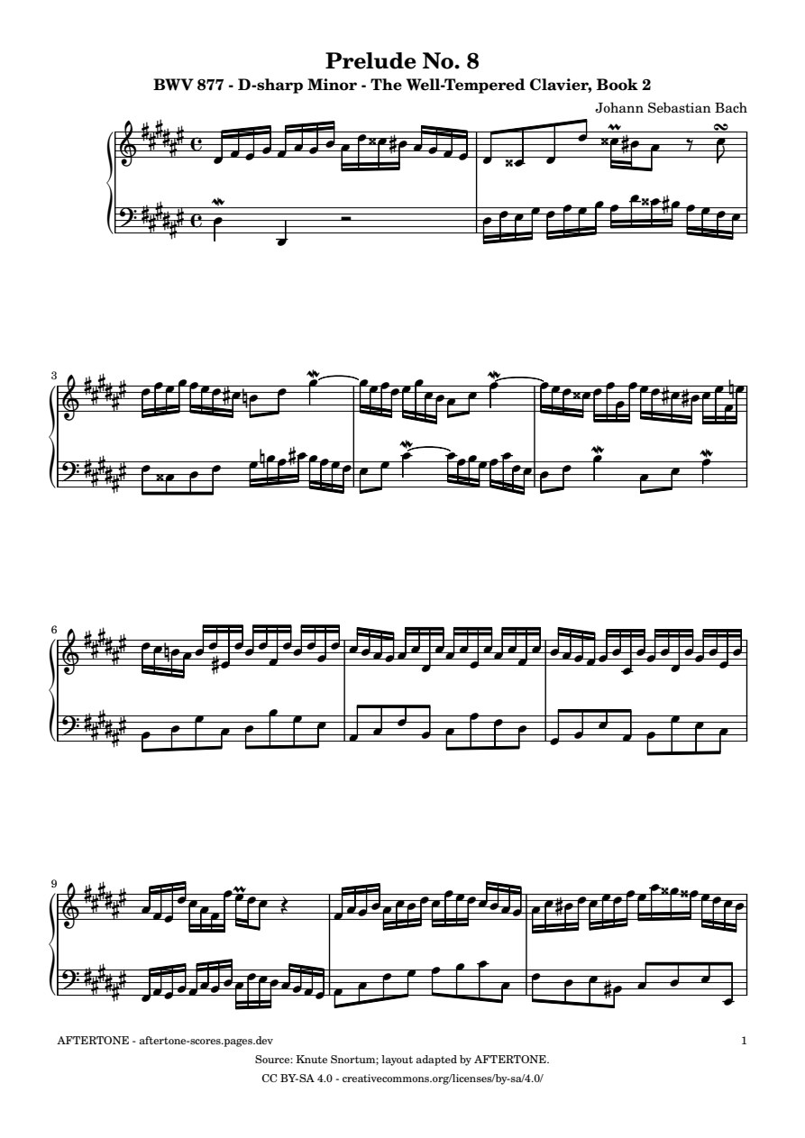 Prelude No. 8 in D-sharp Minor, BWV 877 piano sheet music, page 1