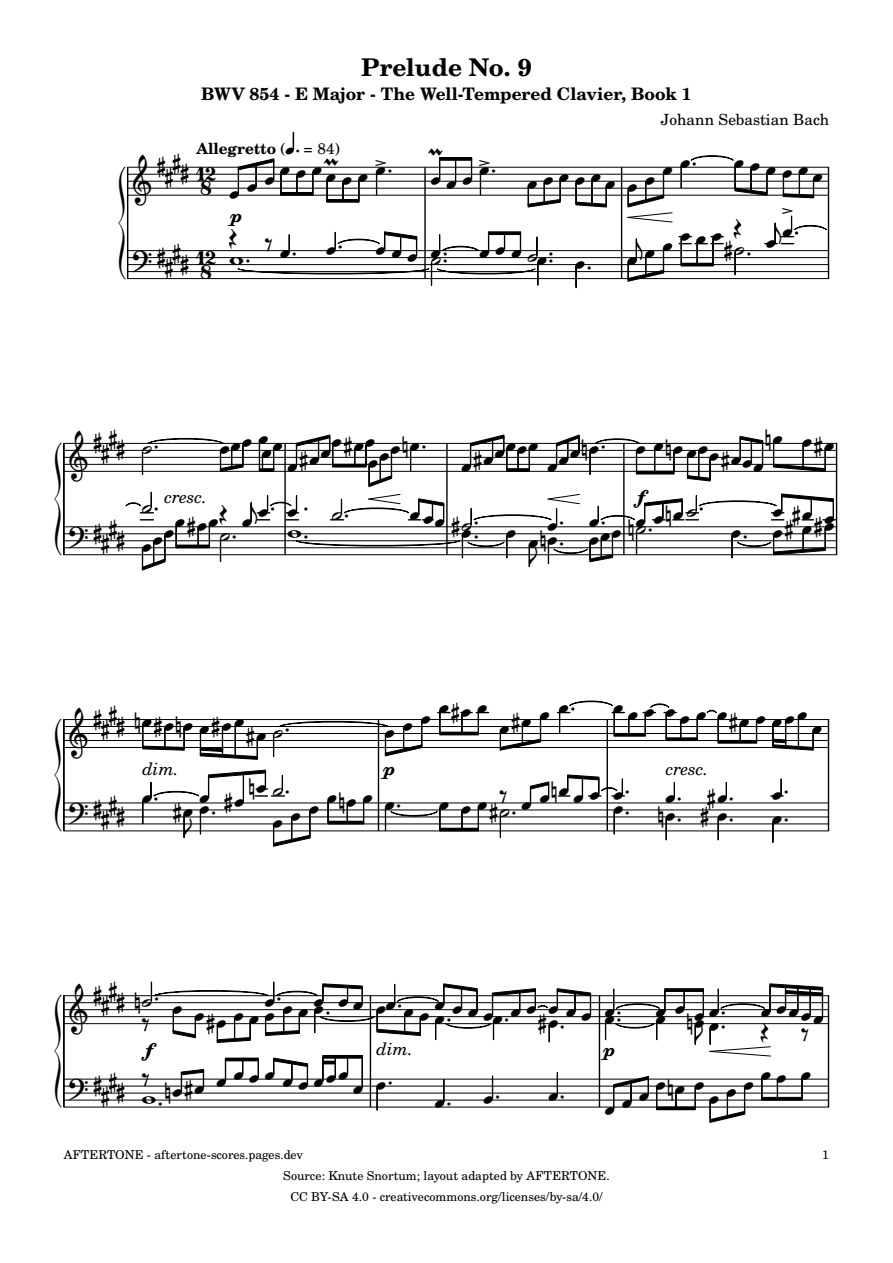 Prelude No. 9 in E Major, BWV 854 piano sheet music, page 1