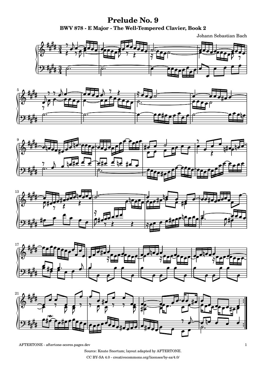Prelude No. 9 in E Major, BWV 878 piano sheet music, page 1