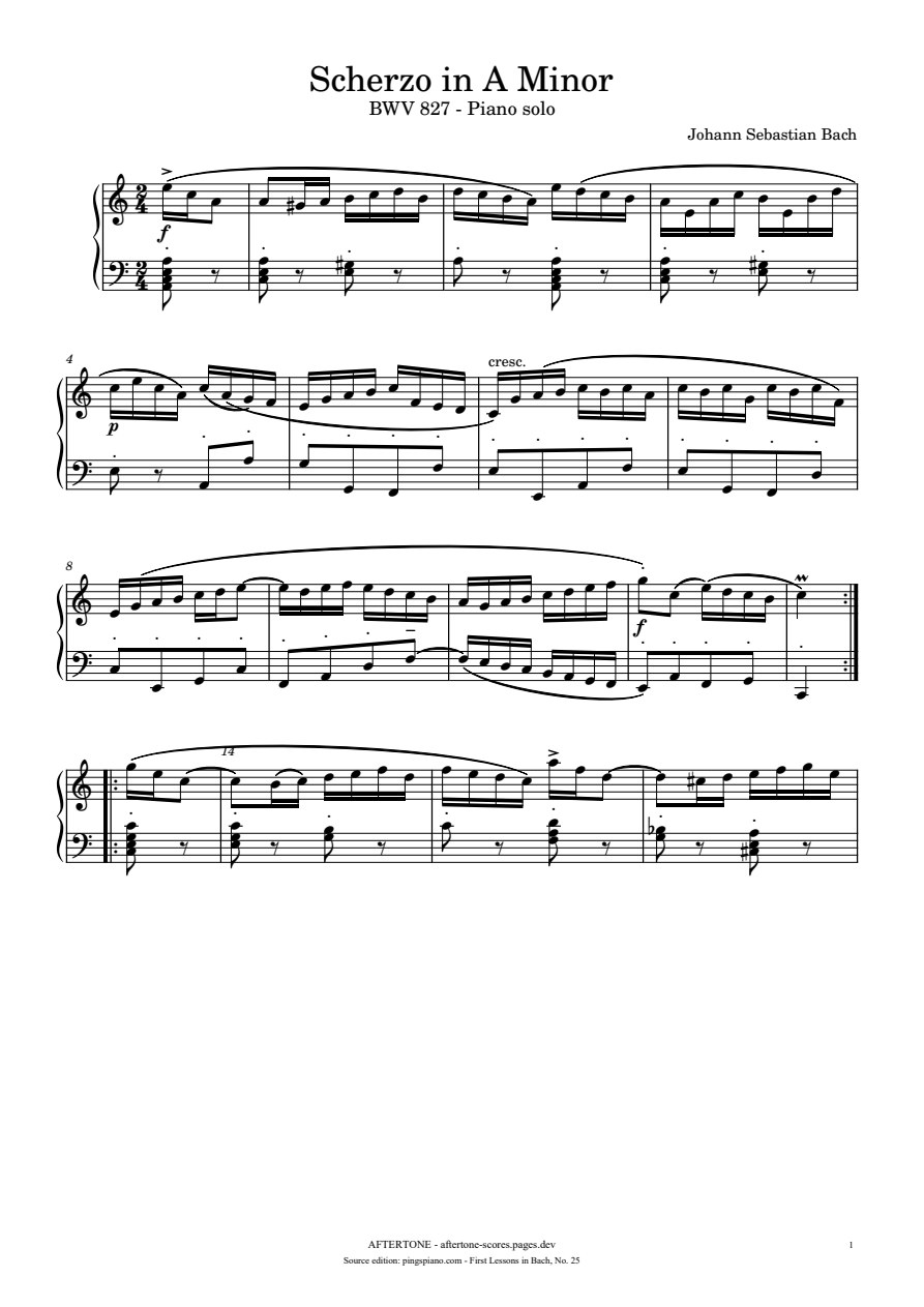 Scherzo in A Minor, BWV 827 piano sheet music, page 1