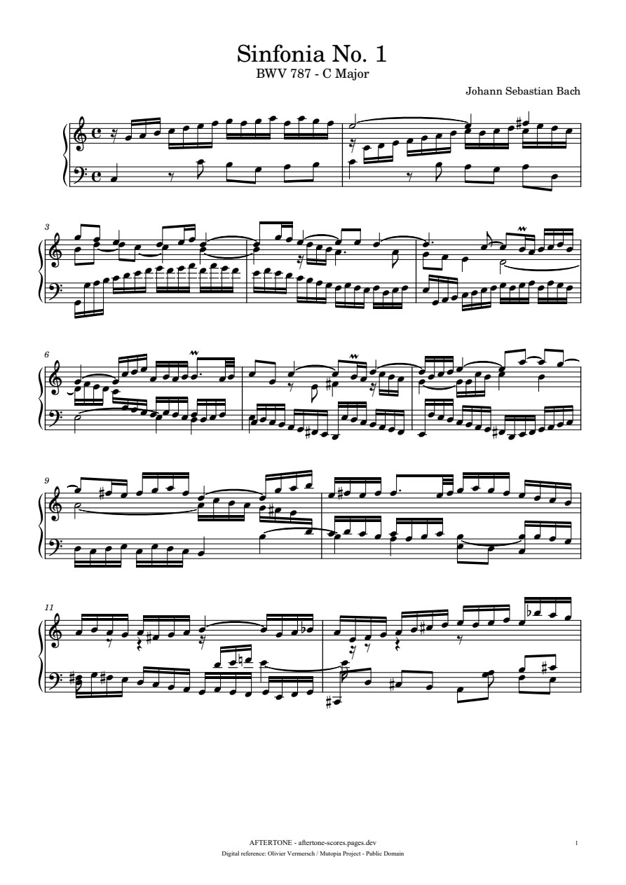 Sinfonia No. 1 in C Major, BWV 787 piano sheet music, page 1