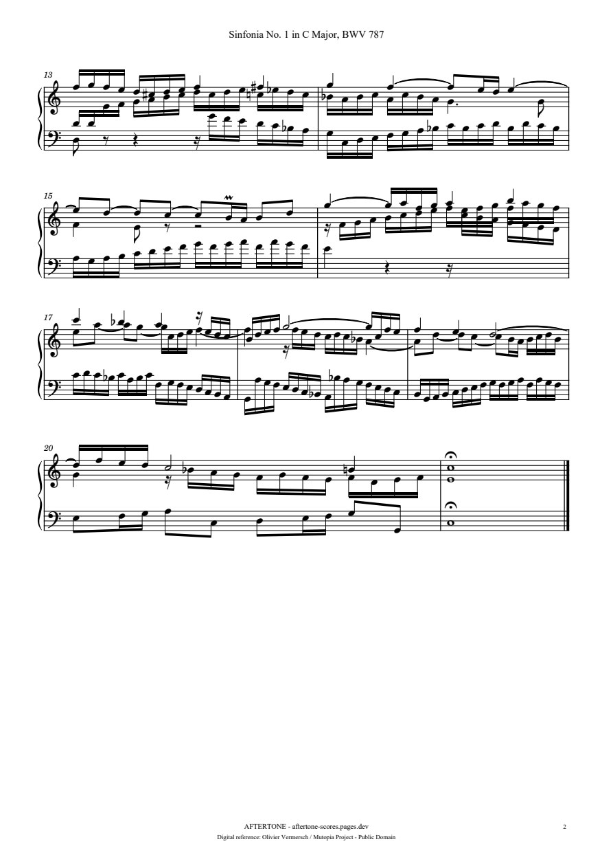 Sinfonia No. 1 in C Major, BWV 787 piano sheet music, page 2