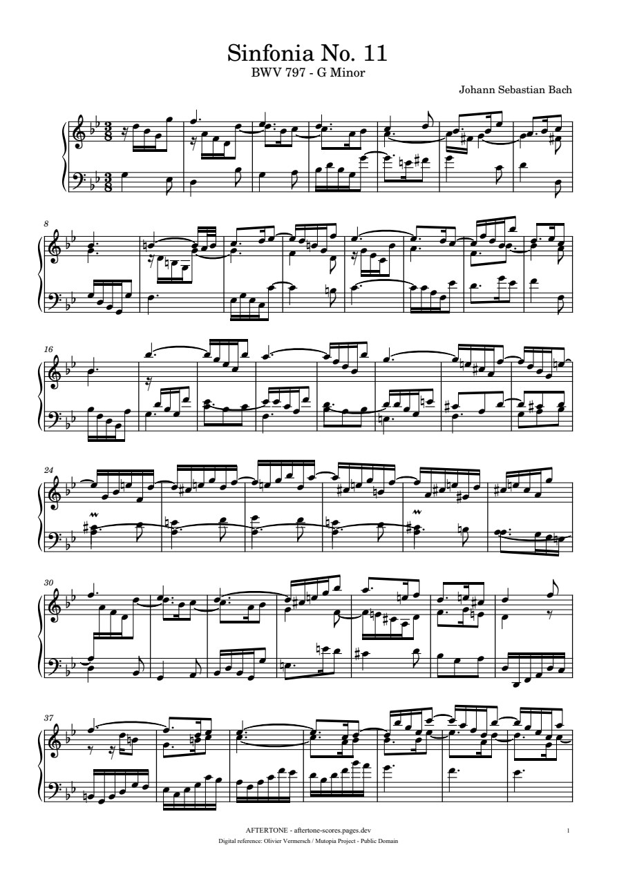 Sinfonia No. 11 in G Minor, BWV 797 piano sheet music, page 1