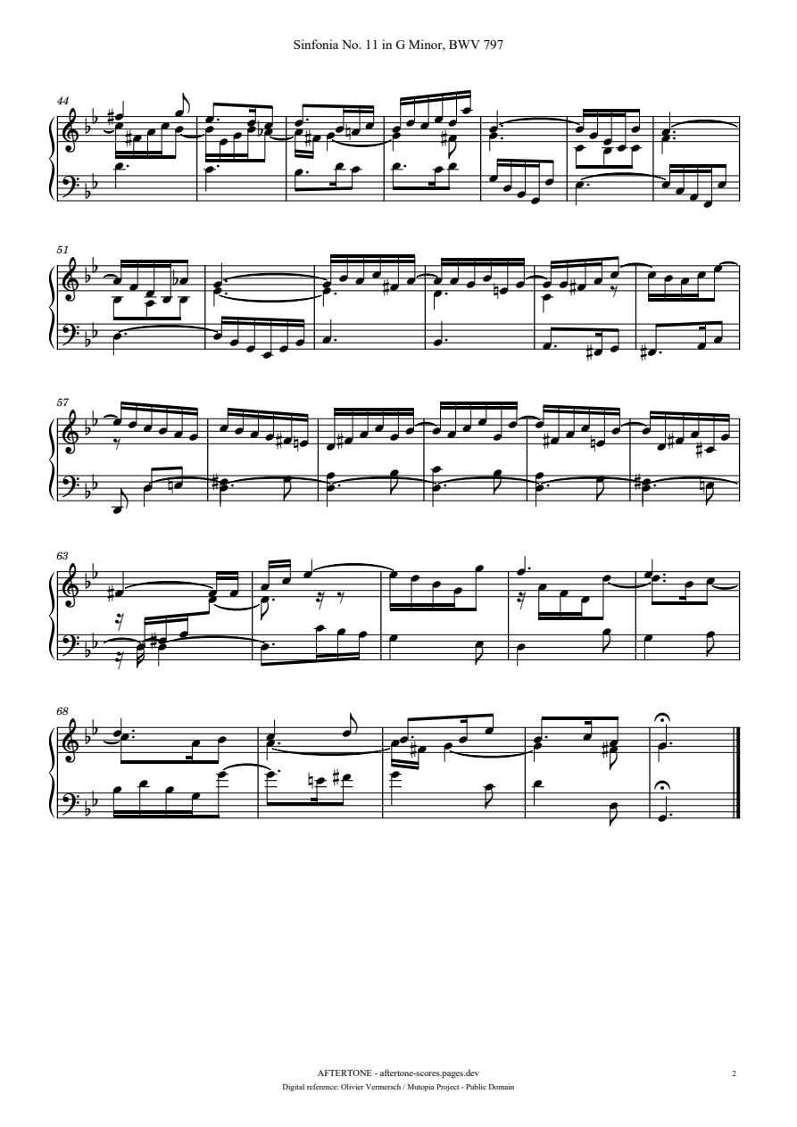 Sinfonia No. 11 in G Minor, BWV 797 piano sheet music, page 2