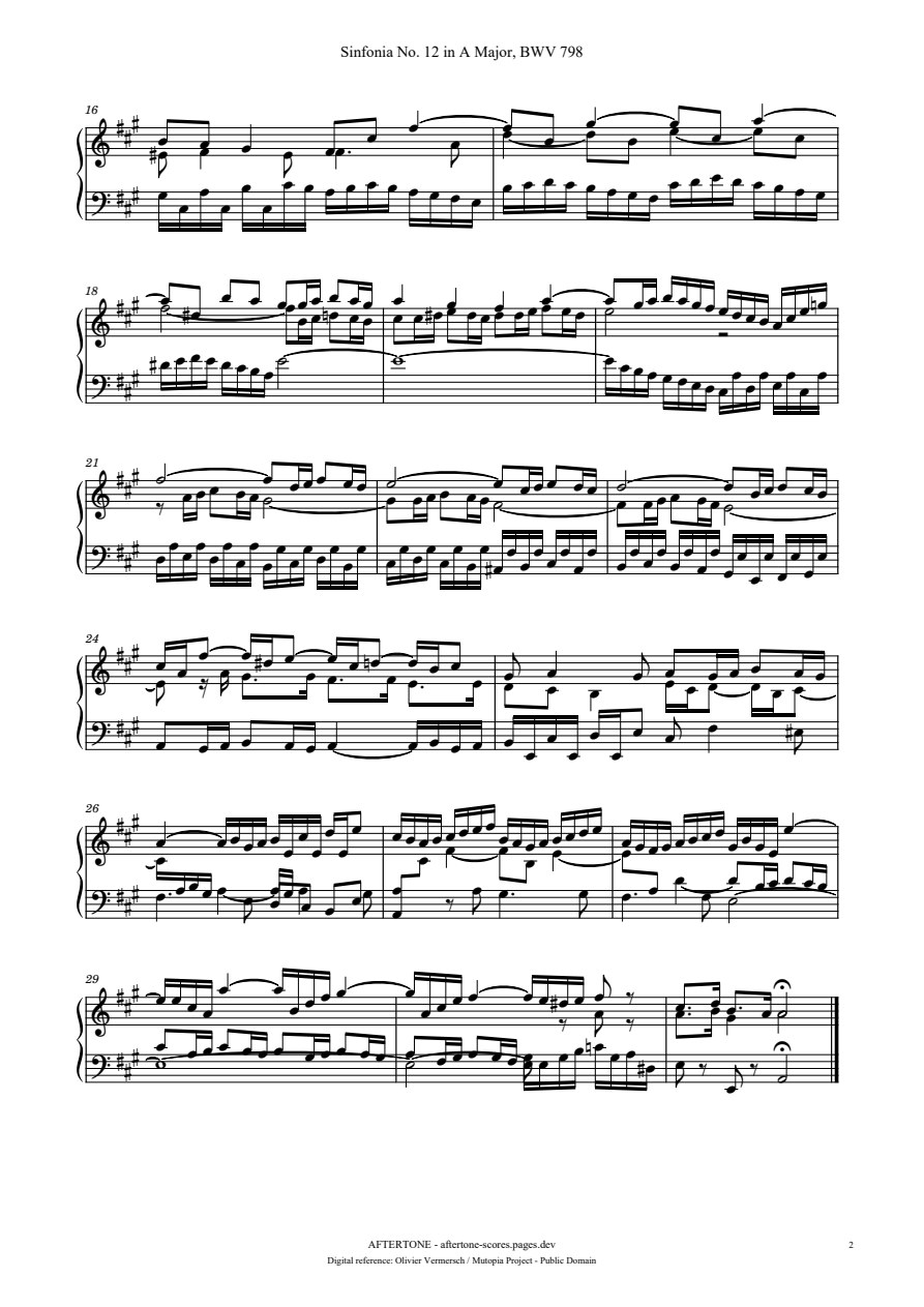 Sinfonia No. 12 in A Major, BWV 798 piano sheet music, page 2