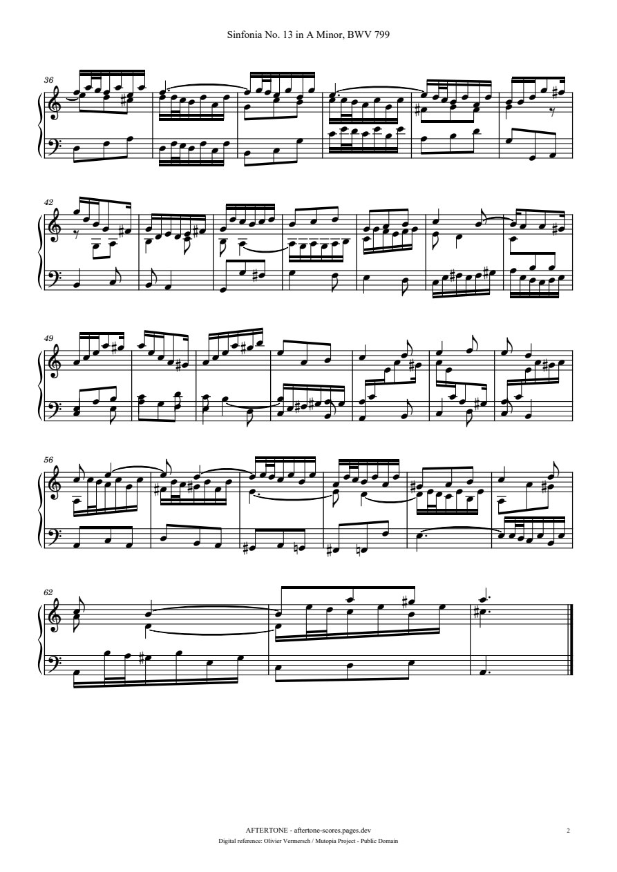 Sinfonia No. 13 in A Minor, BWV 799 piano sheet music, page 2