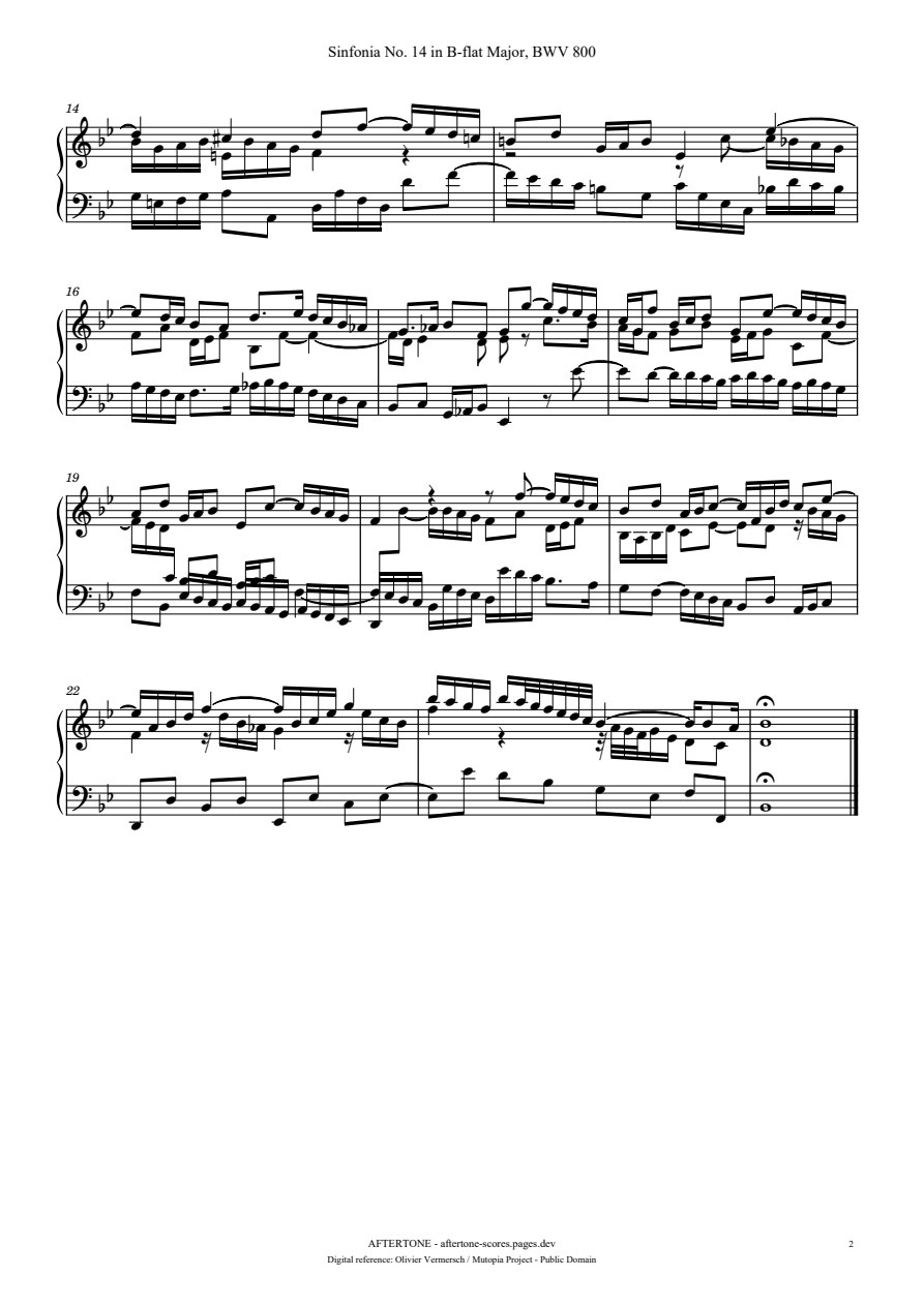 Sinfonia No. 14 in B-flat Major, BWV 800 piano sheet music, page 2