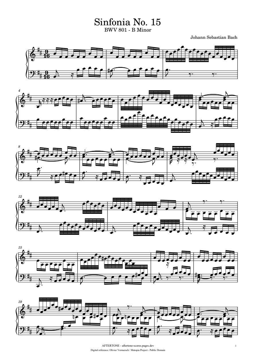 Sinfonia No. 15 in B Minor, BWV 801 piano sheet music, page 1
