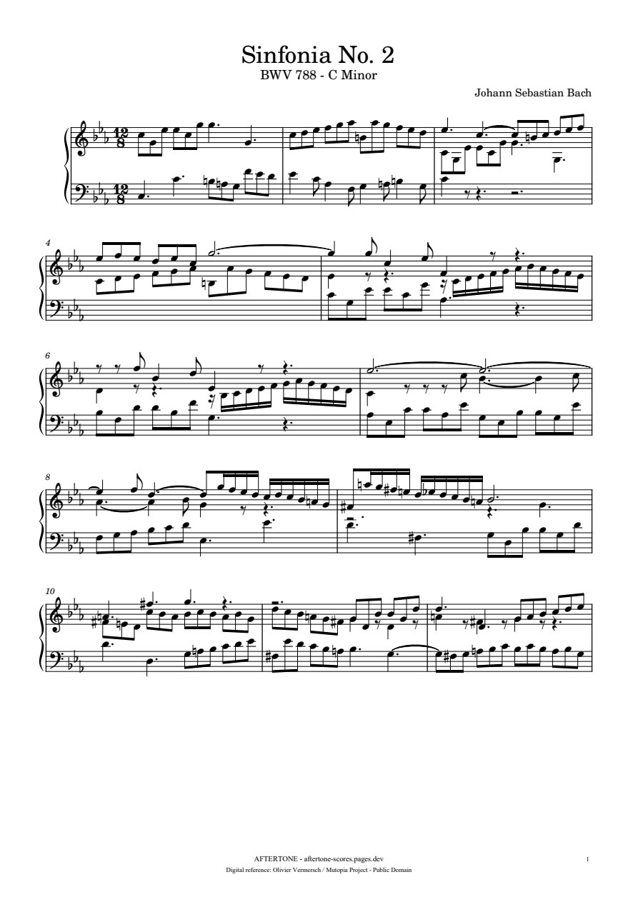 Sinfonia No. 2 in C Minor, BWV 788 piano sheet music, page 1
