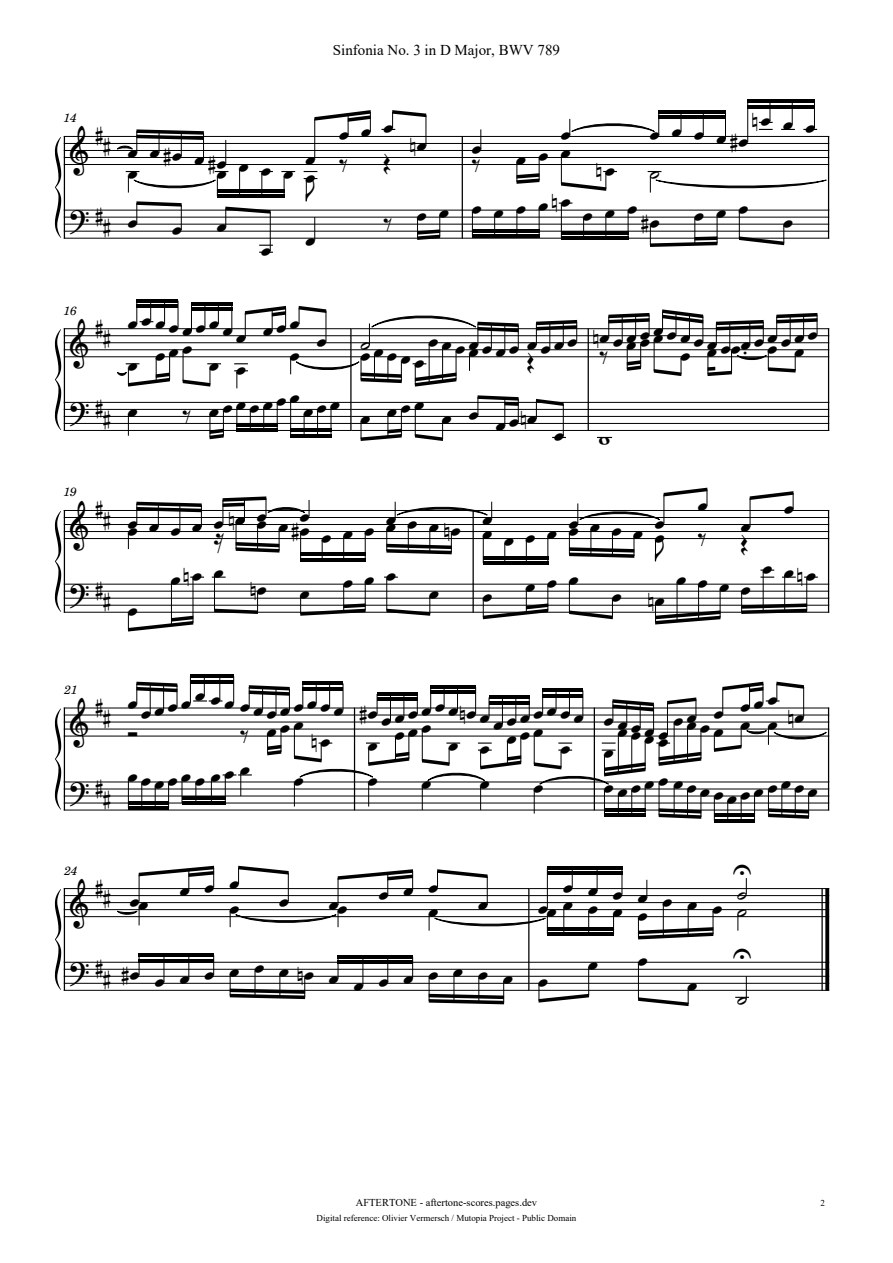 Sinfonia No. 3 in D Major, BWV 789 piano sheet music, page 2