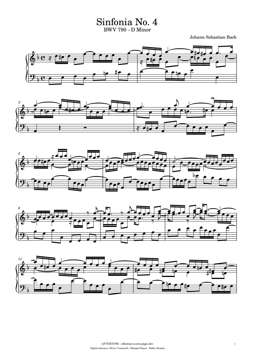 Sinfonia No. 4 in D Minor, BWV 790 piano sheet music, page 1
