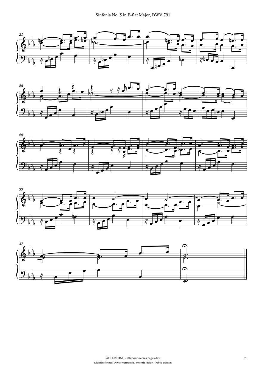 Sinfonia No. 5 in E-flat Major, BWV 791 piano sheet music, page 2