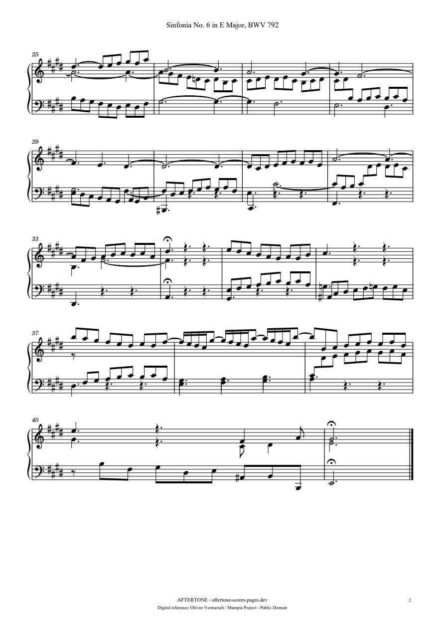Sinfonia No. 6 in E Major, BWV 792 piano sheet music, page 2