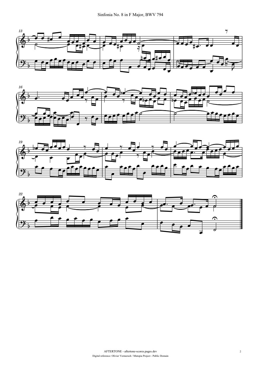 Sinfonia No. 8 in F Major, BWV 794 piano sheet music, page 2