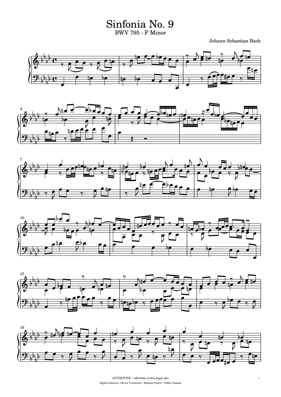Sinfonia No. 9 in F Minor, BWV 795 piano sheet music, page 1