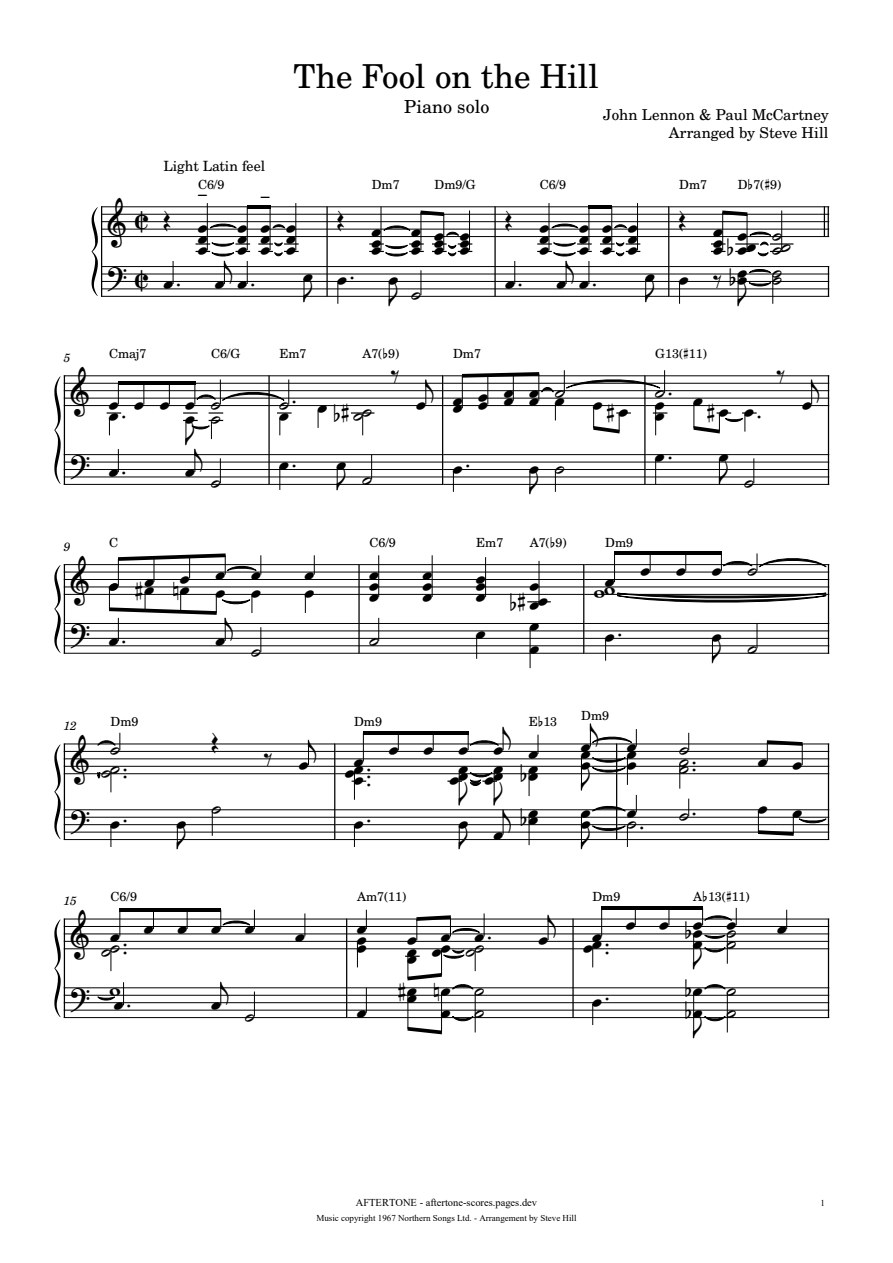 The Fool on the Hill piano sheet music, page 1