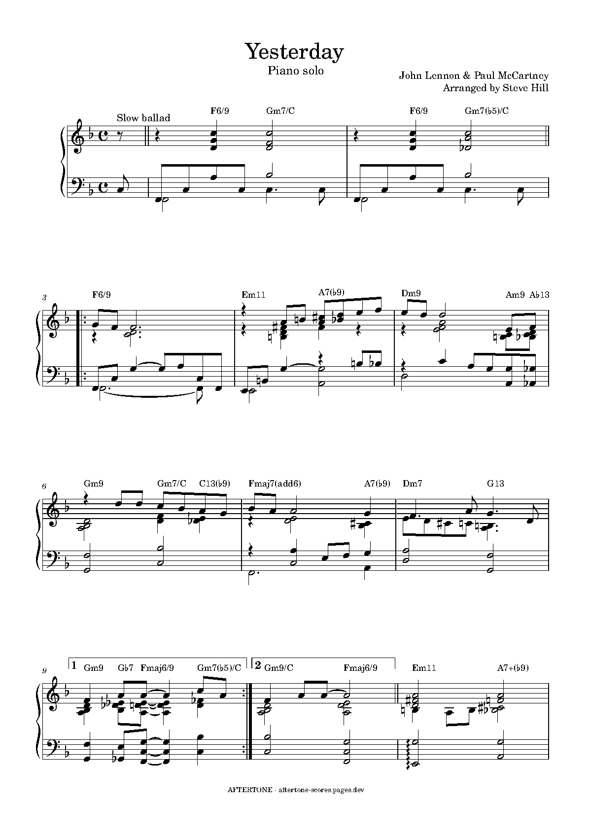 Yesterday piano sheet music, page 1